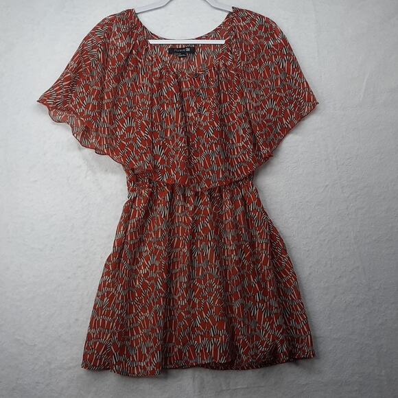 Forever 21 Cape Shoulder Baby Doll‎ Dress Size S/P Orange Black White - Picture 1 of 11